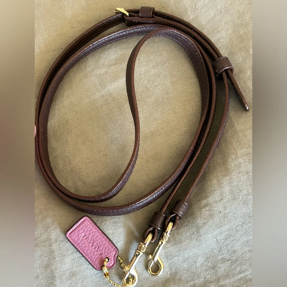 COACH Crossbody Strap & Hang Tag in Oxblood Pebble Leather w/Gold Tone Hardware